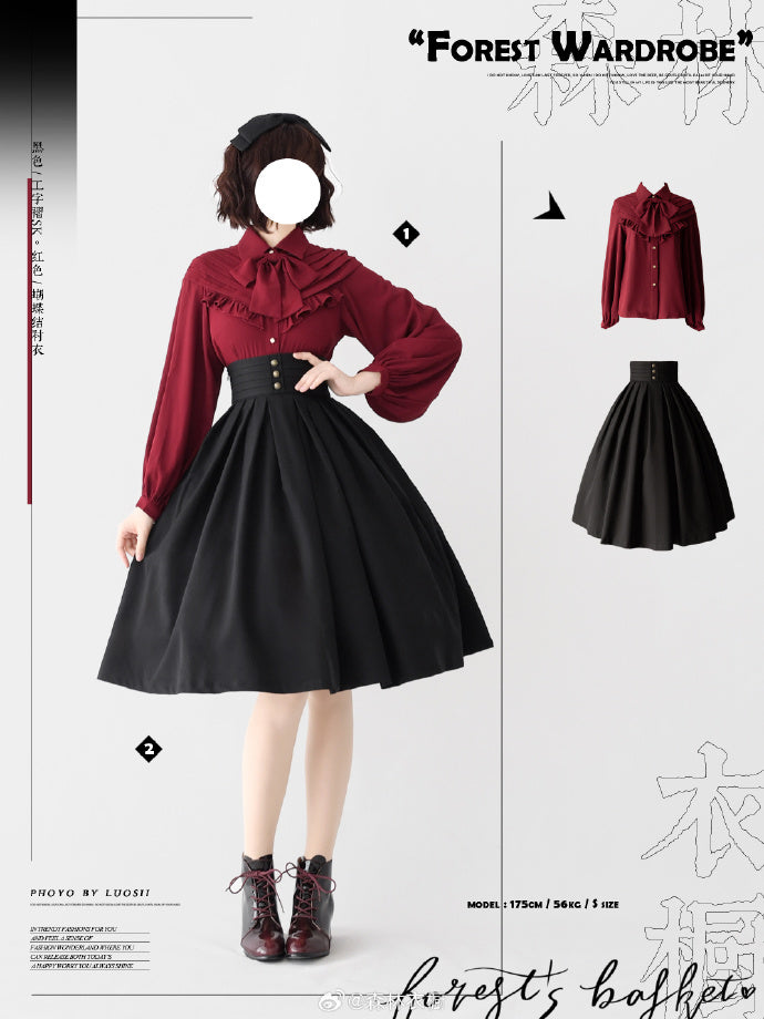 [Pre-order] Forest Basket 4.0 tuck skirt with ribbon hair accessory