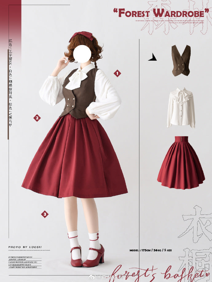 [Pre-order] Forest Basket 4.0 tuck skirt with ribbon hair accessory