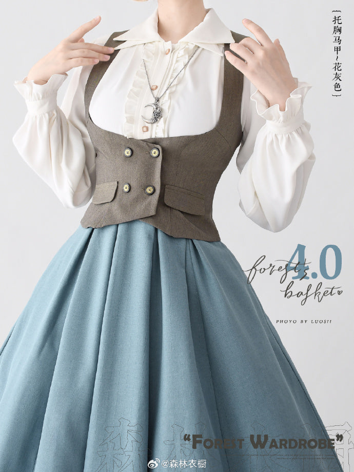 [Pre-order] Forest Basket 4.0 Double Color Frill Blouse [20% off when purchased together]