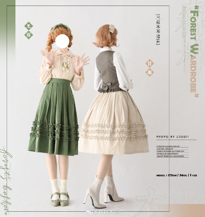 【予約販売】Forest Basket 4.0 三段フリルスカート リボンのヘアアクセ付