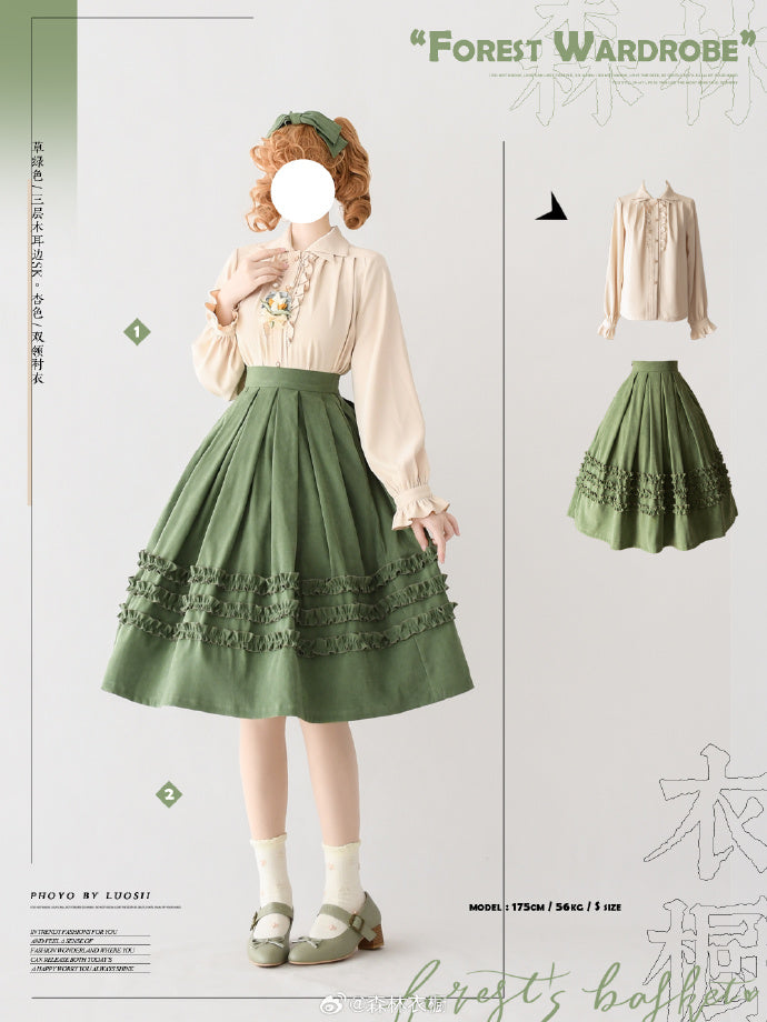 [Pre-order] Forest Basket 4.0 Double Color Frill Blouse [20% off when purchased together]