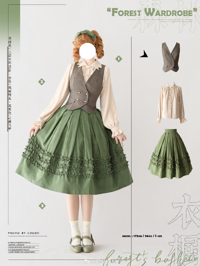 [Pre-order] Forest Basket 4.0 Three-tiered ruffle skirt with ribbon hair accessory