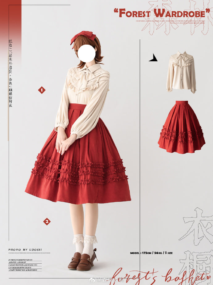 【予約販売】Forest Basket 4.0 三段フリルスカート リボンのヘアアクセ付