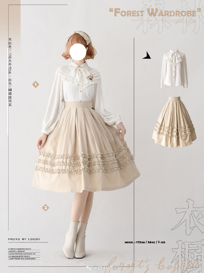 [Pre-order] Forest Basket 4.0 Three-tiered ruffle skirt with ribbon hair accessory