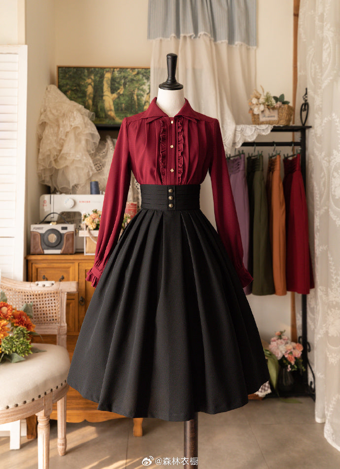 [Pre-order] Forest Basket 4.0 tuck skirt with ribbon hair accessory