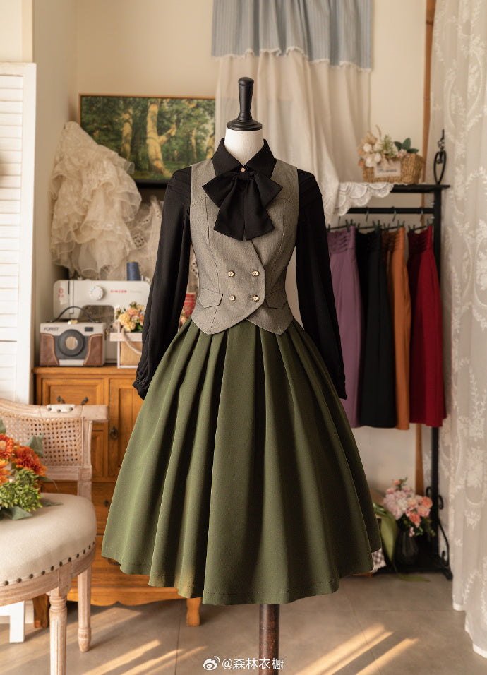 [Pre-order] Forest Basket 4.0 tuck skirt with ribbon hair accessory