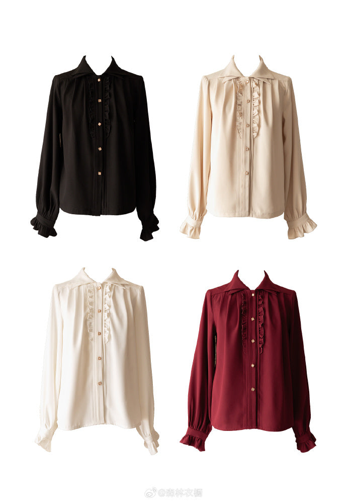 [Pre-order] Forest Basket 4.0 Double Color Frill Blouse [20% off when purchased together]