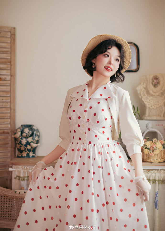 Afternoon Forest Retro Elegant Halter Neck Jumper Skirt with Hair Accessory