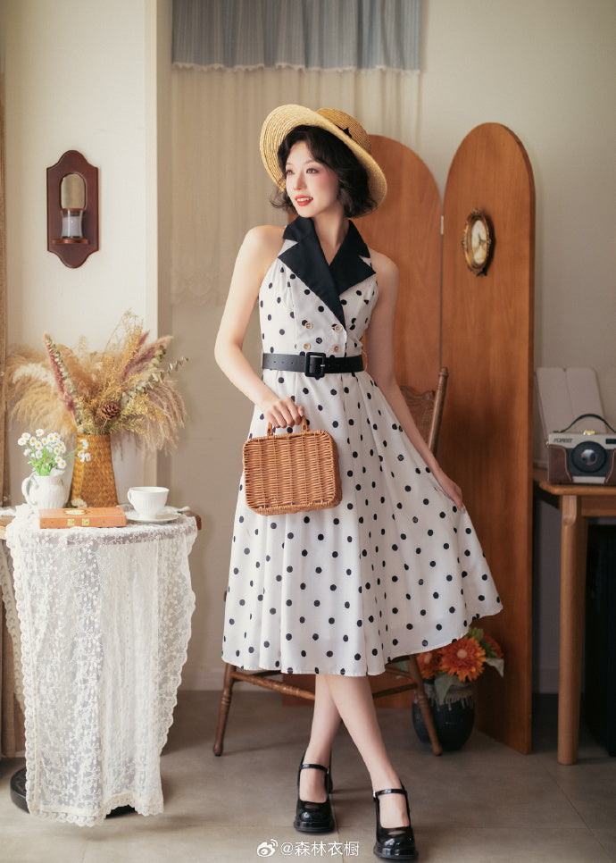 Afternoon Forest Retro Elegant American Sleeve Jumper Skirt with Hair Accessory