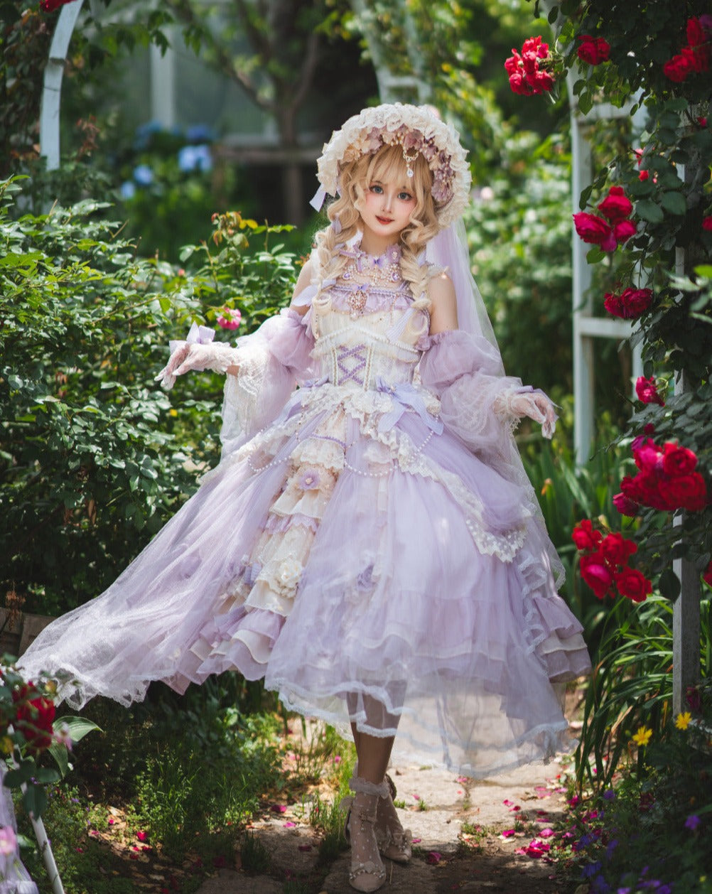 Spring Praise Flower and Lace Princess Dress - Purple