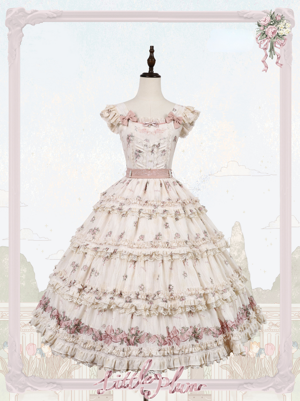 Roses Bouquet French Frill Sleeve Jumper Skirt
