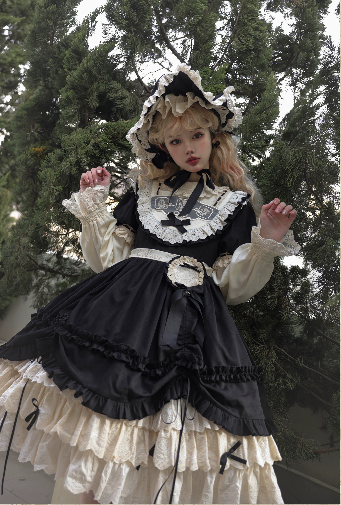 Ribbon Doll 3段フリルワンピースと付け袖 全3色