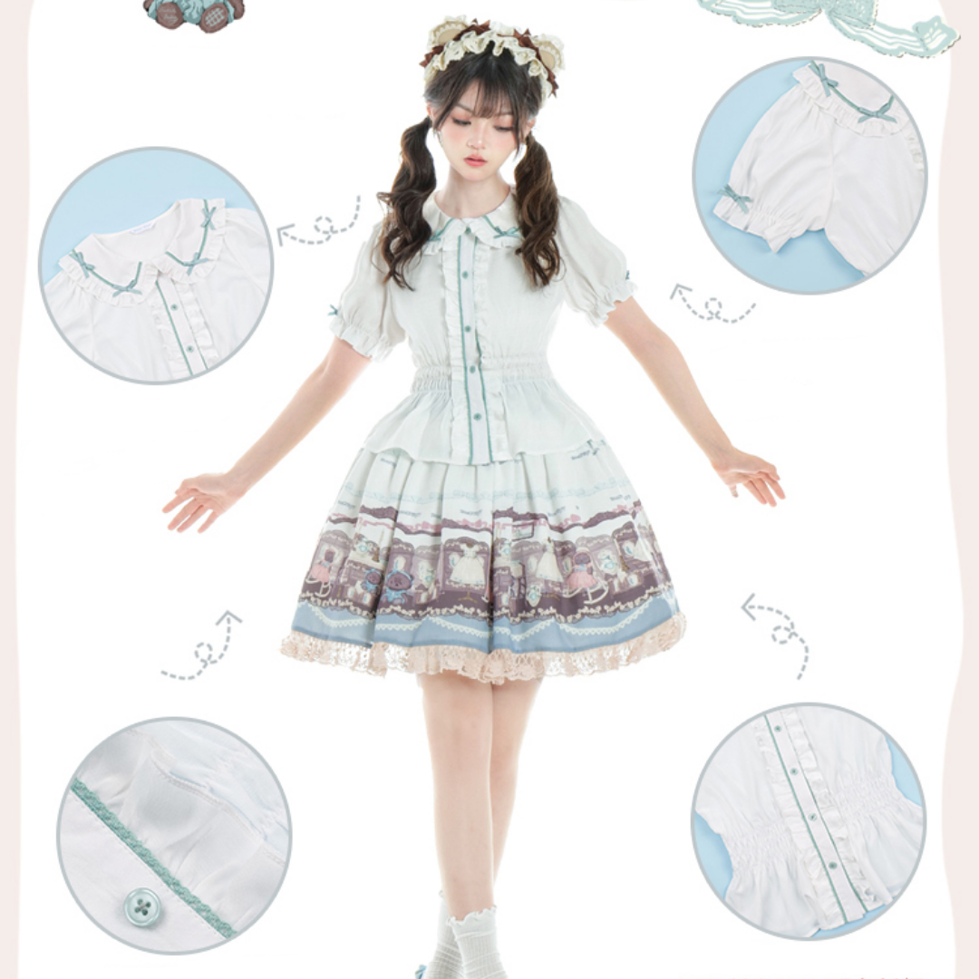 Koguma-chan's Dollhouse Color Ribbon Short Sleeve Blouse