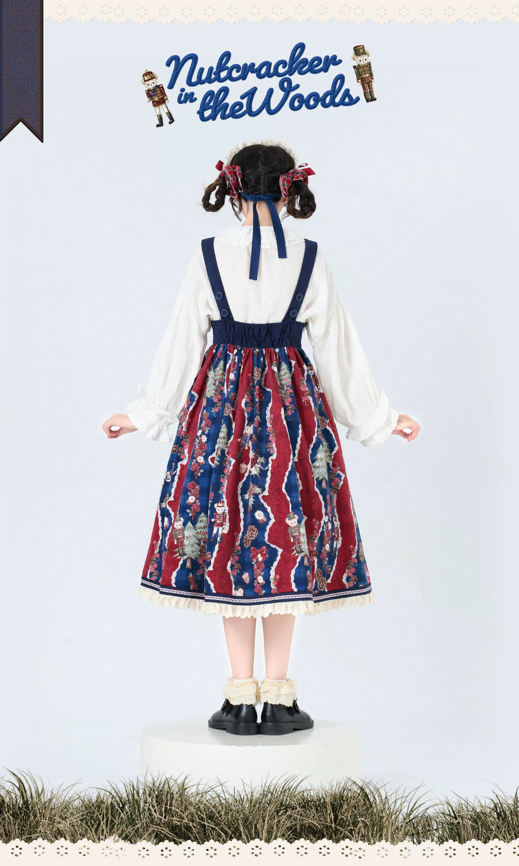 Nutcracker Bear Country-style Floral Embroidered Jumper Skirt