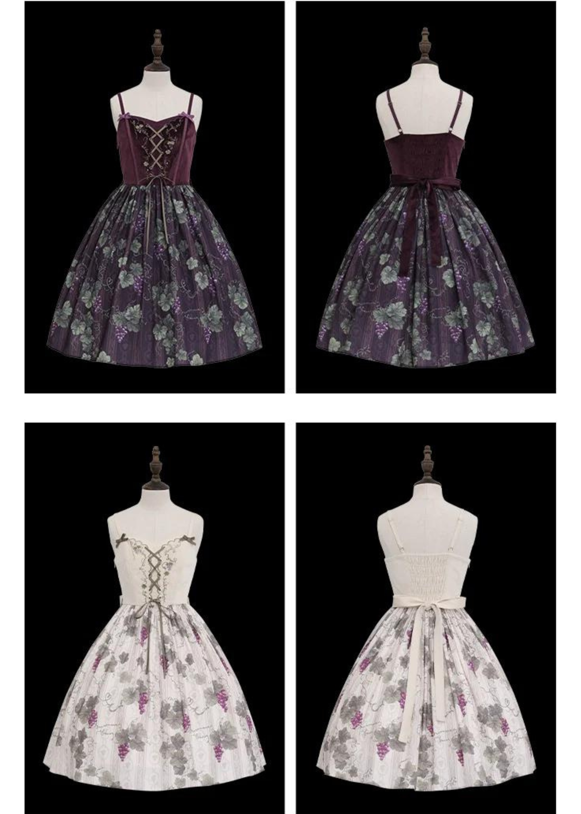 Sunny Rouge Grape pattern front ribbon jumper skirt