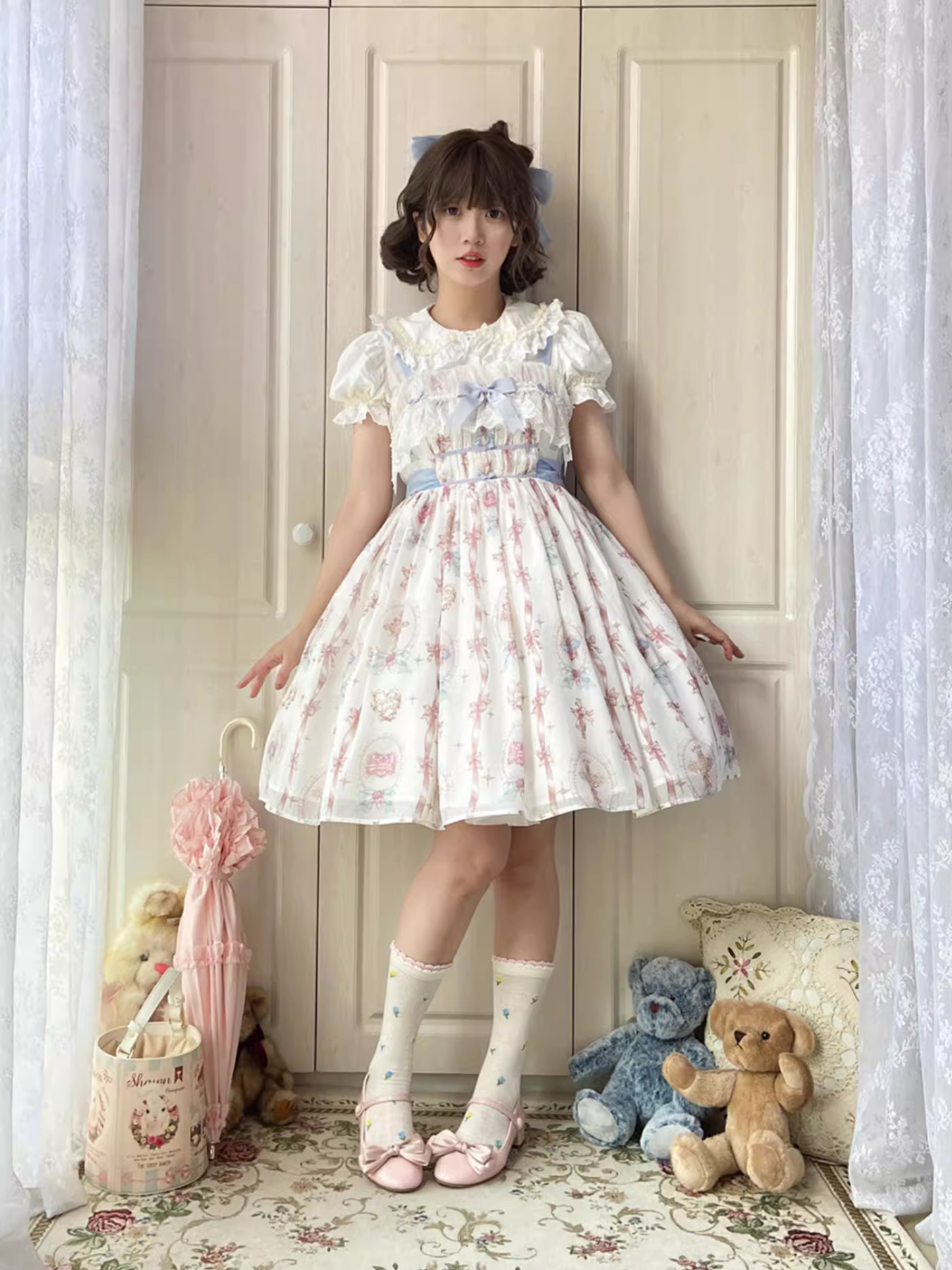 Melody Charm リボンとハートの総柄ジャンパースカート