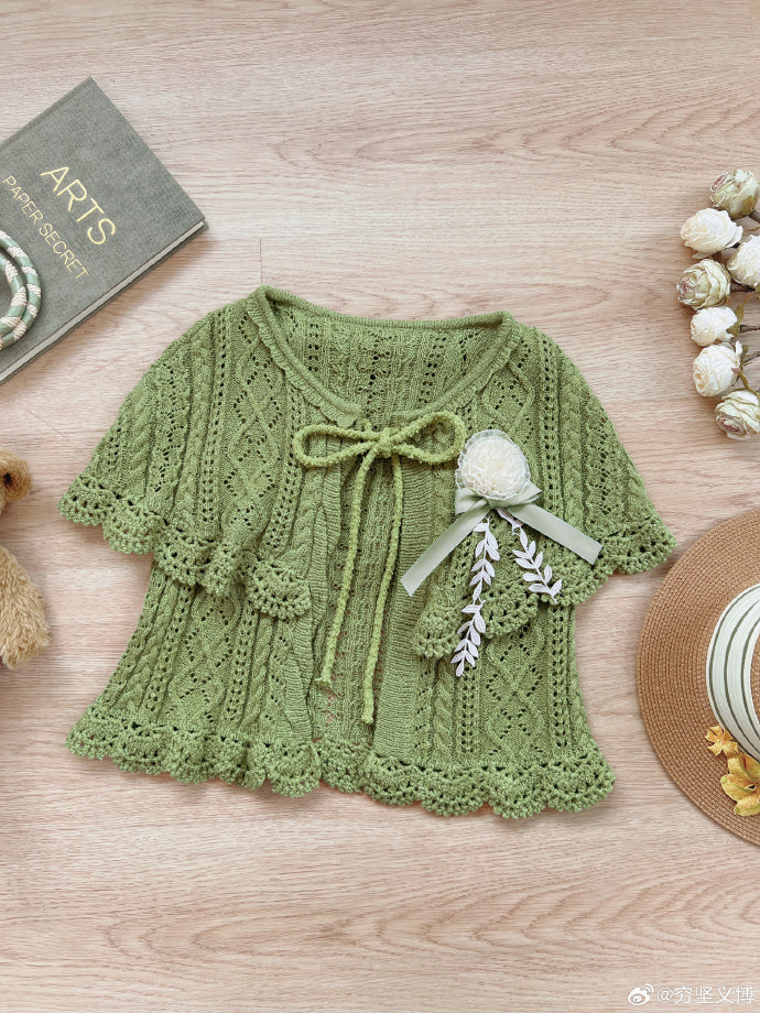 【受注予約8/18まで】White Blooming Season 半袖ニットカーディガン