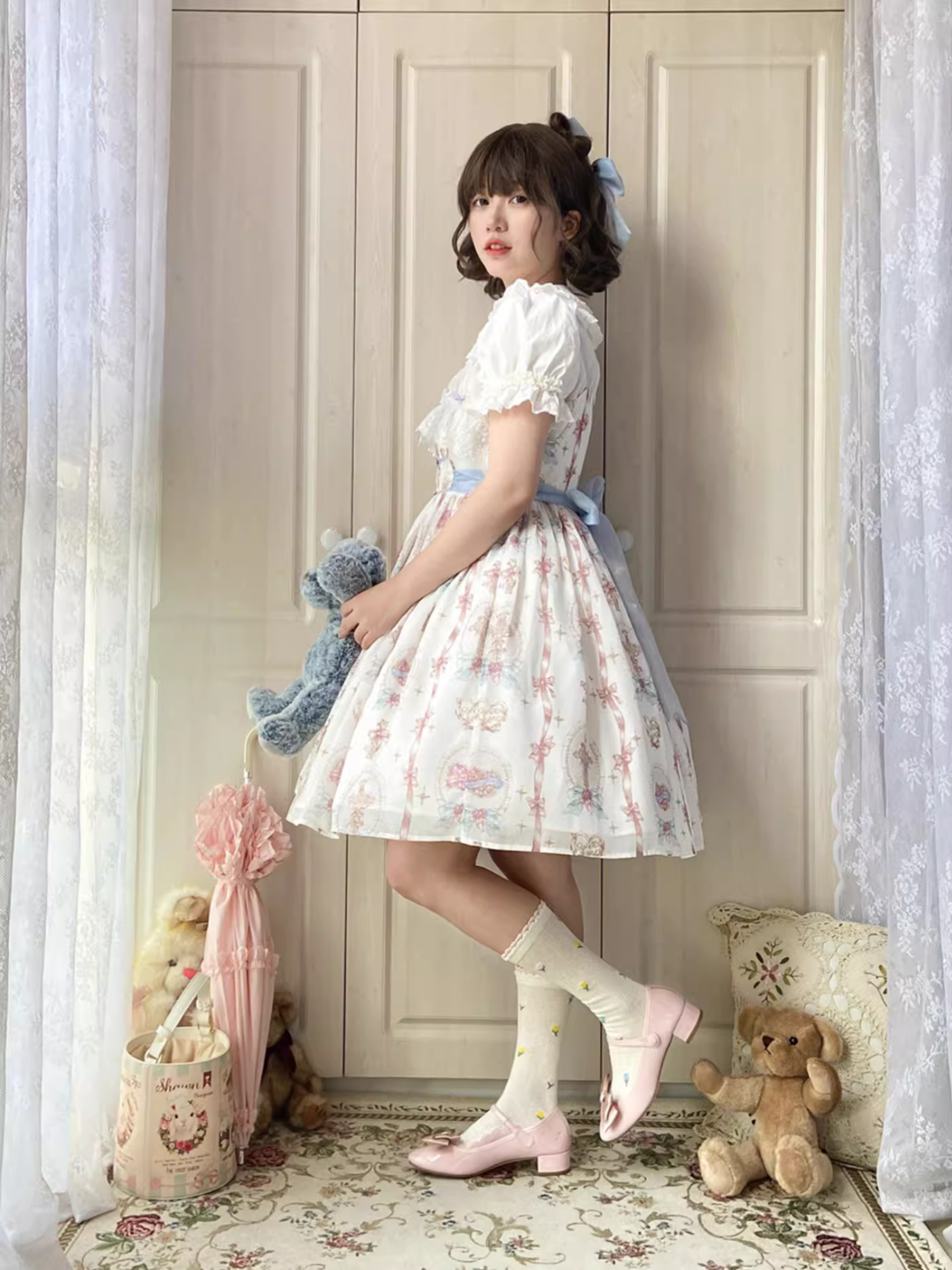 Melody Charm リボンとハートの総柄ジャンパースカート