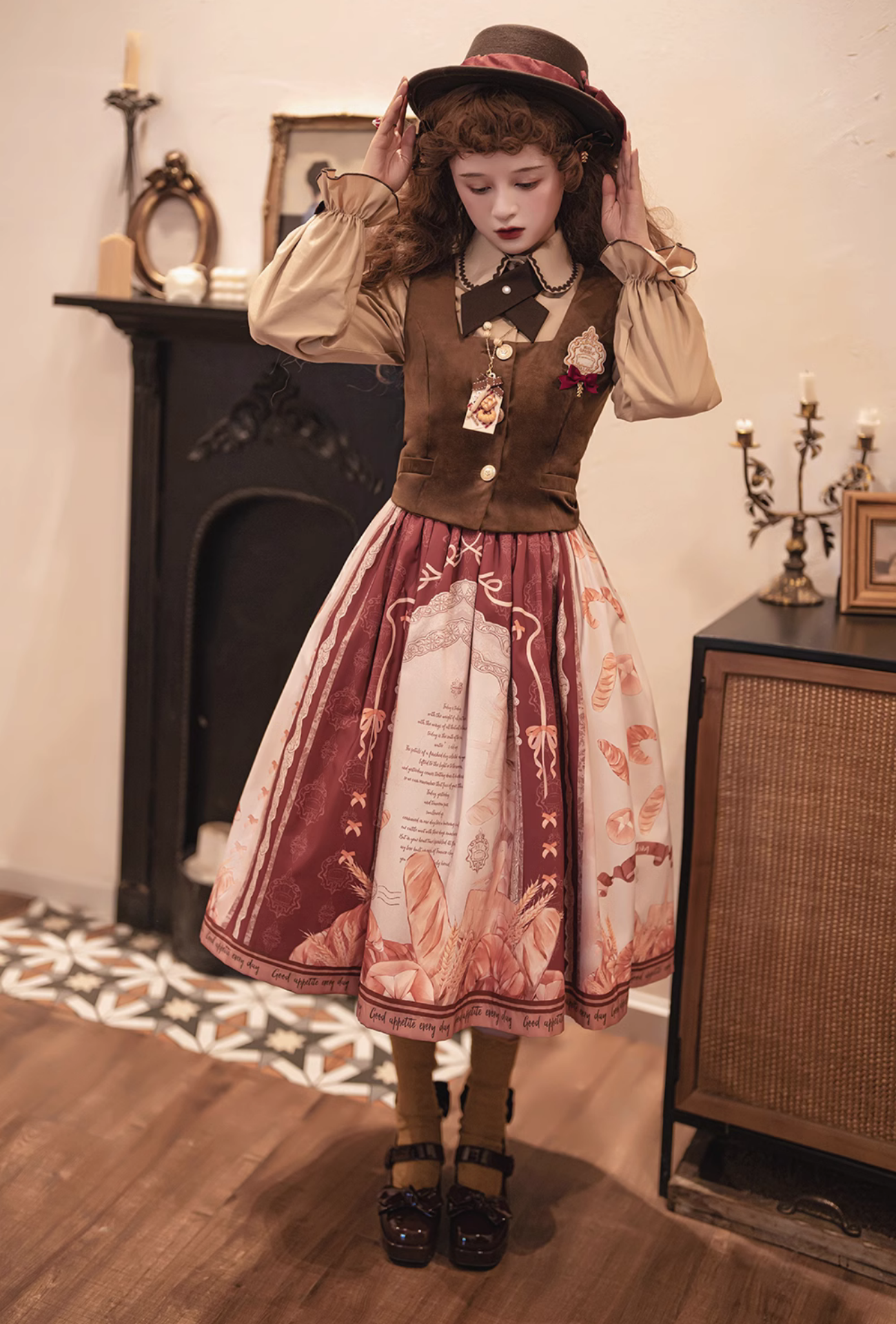 [Pre-order] Bread morning Bread and Ribbon 2-way Suspender Skirt