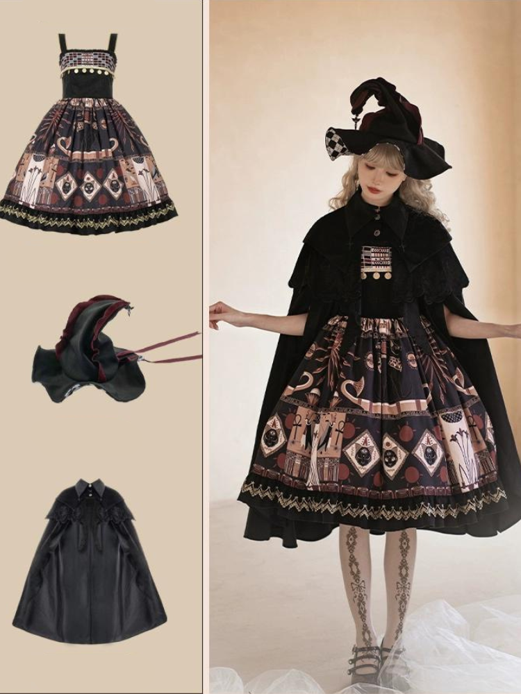 Cat God Egyptian Motif Jumper Skirt and Corset