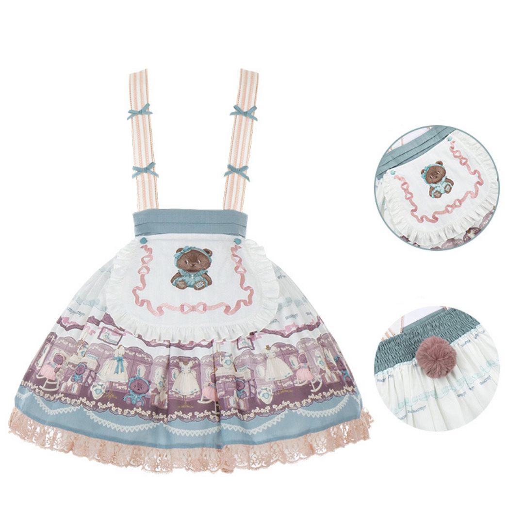 Little Bear's Dollhouse Suspender Skirt with Apron