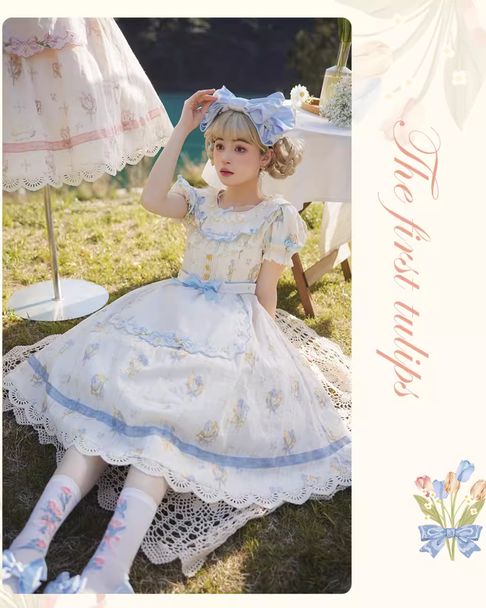Tulip Bouquet ラウンドネックコットンワンピース