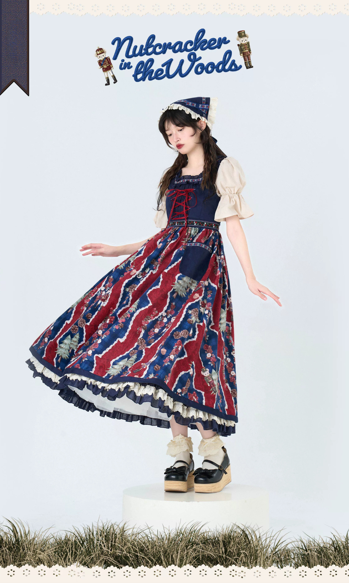Nutcracker Bear Country Style Floral Embroidered Dress
