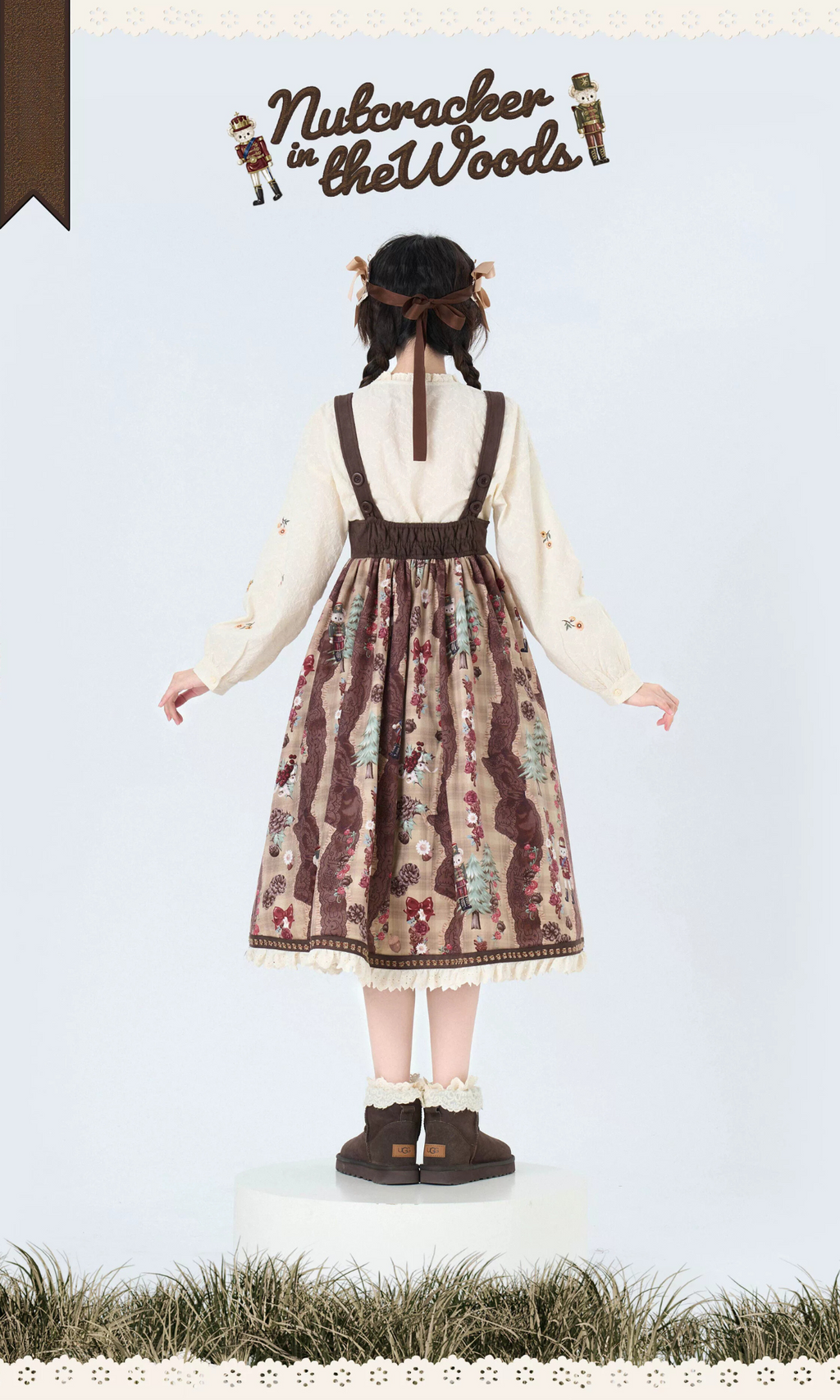 Nutcracker Bear Country-style Floral Embroidered Jumper Skirt