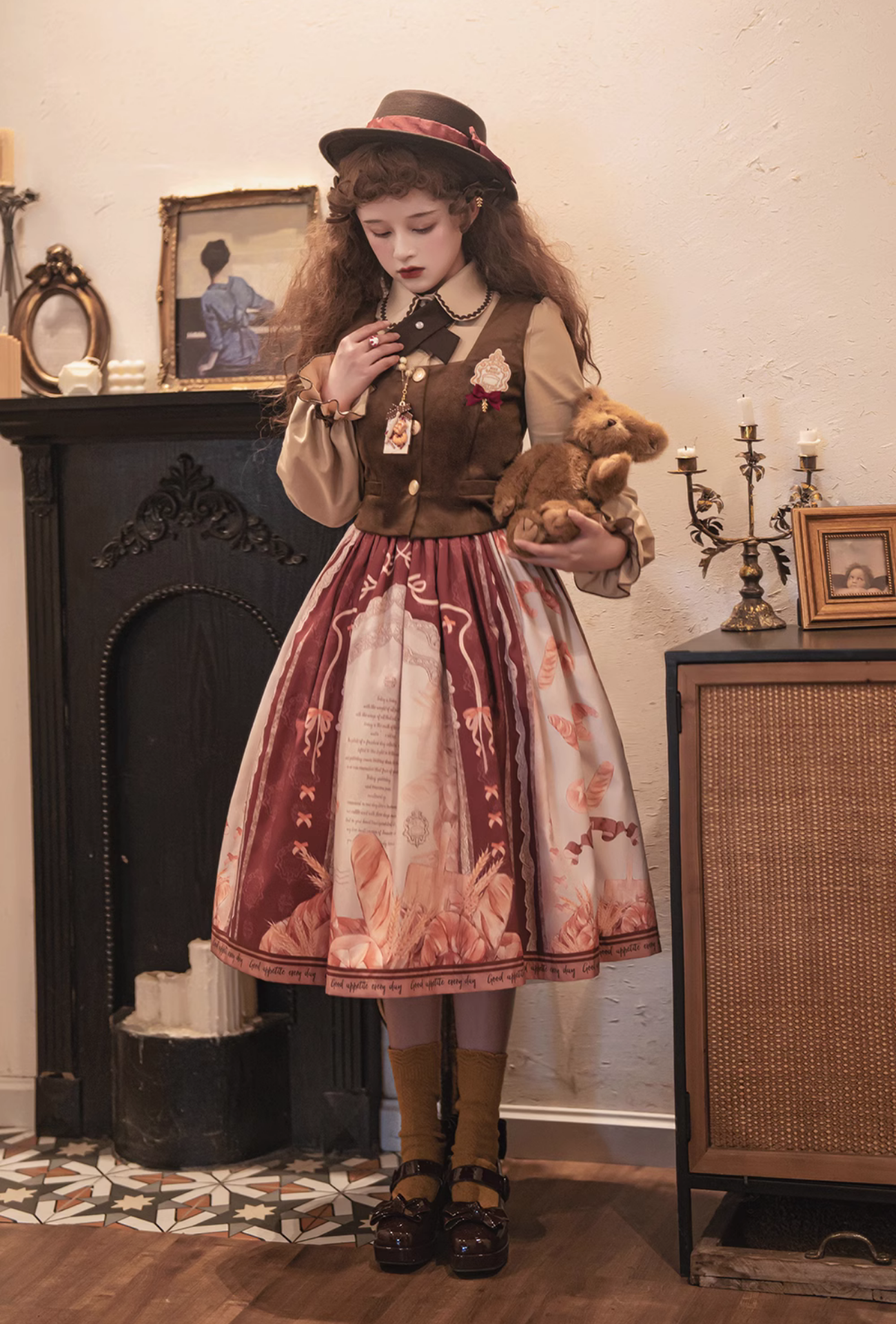 [Pre-order] Bread morning Bread and Ribbon 2-way Suspender Skirt