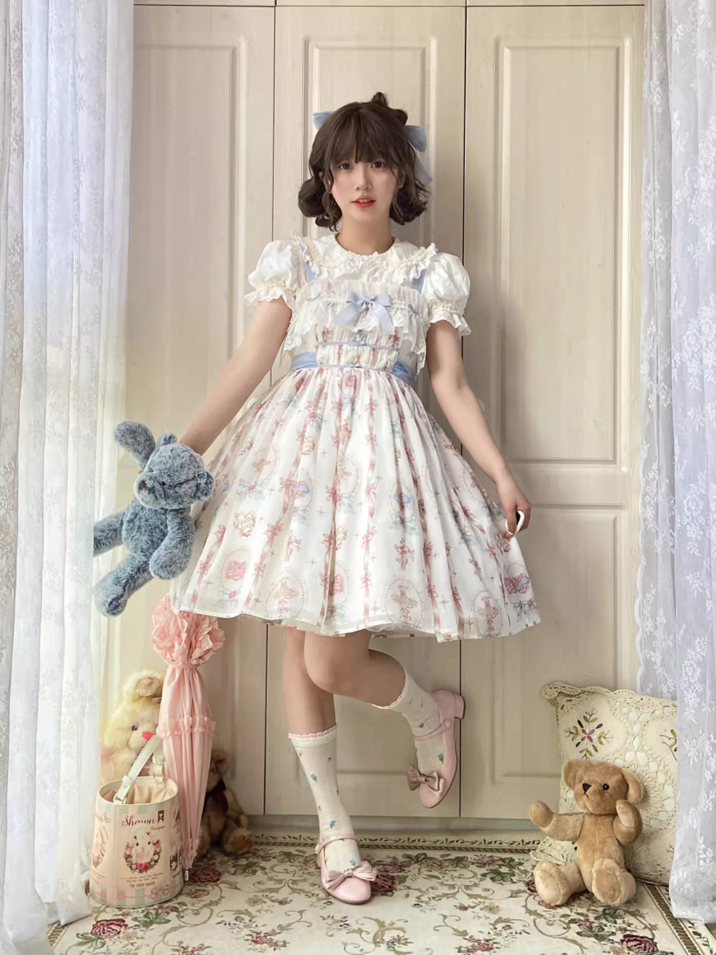 Melody Charm リボンとハートの総柄ジャンパースカート