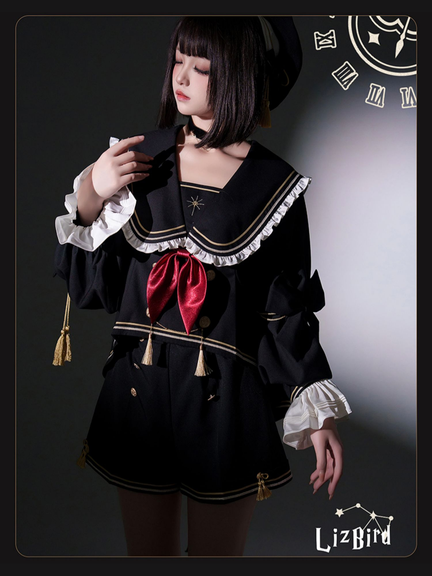 Starry Moon セーラー襟トップスとショートパンツセット