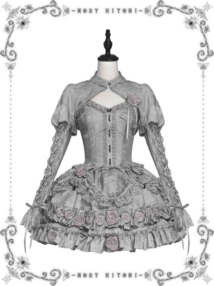 [Pre-orders available until 1/8] Rose Knight II Jacquard Lace Jumper Skirt and Bolero - Silver