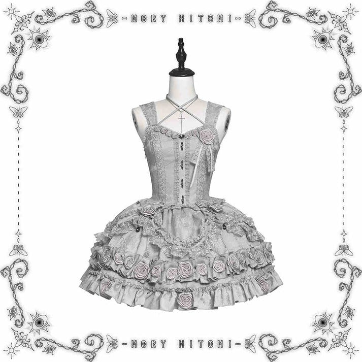 [Pre-orders available until 1/8] Rose Knight II Jacquard Lace Jumper Skirt and Bolero - Silver