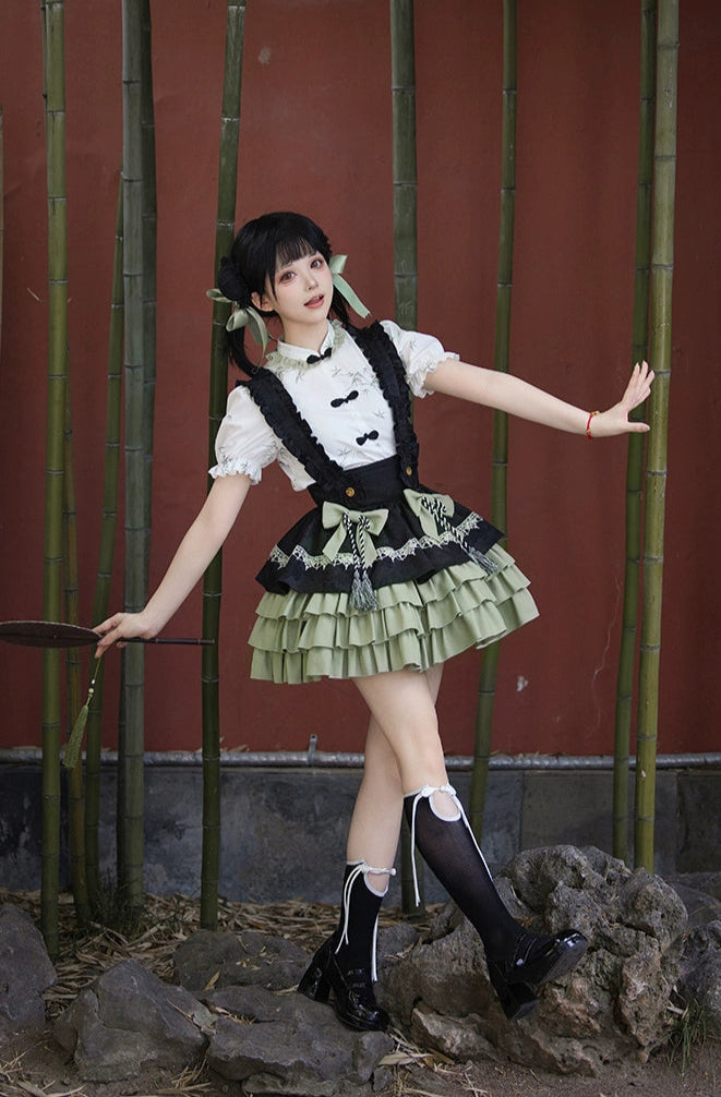 Exquisite Hanarori Mini Length Suspender Skirt Set
