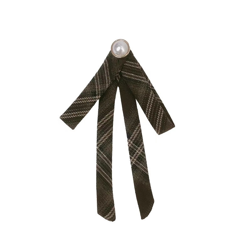 Tartan plaid pattern switching dress with ribbon tie