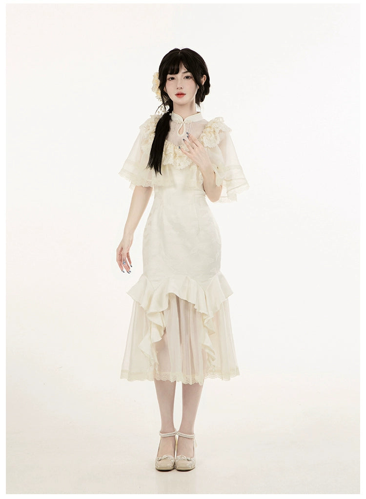 白百合色のフィッシュテール華ロリドレス