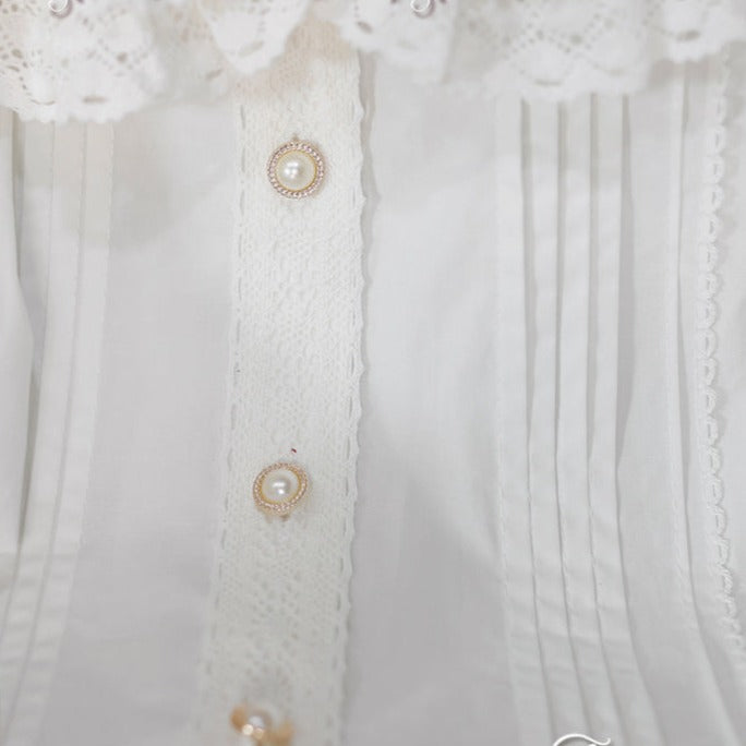 [Pre-order] Retro cotton lace short sleeve blouse