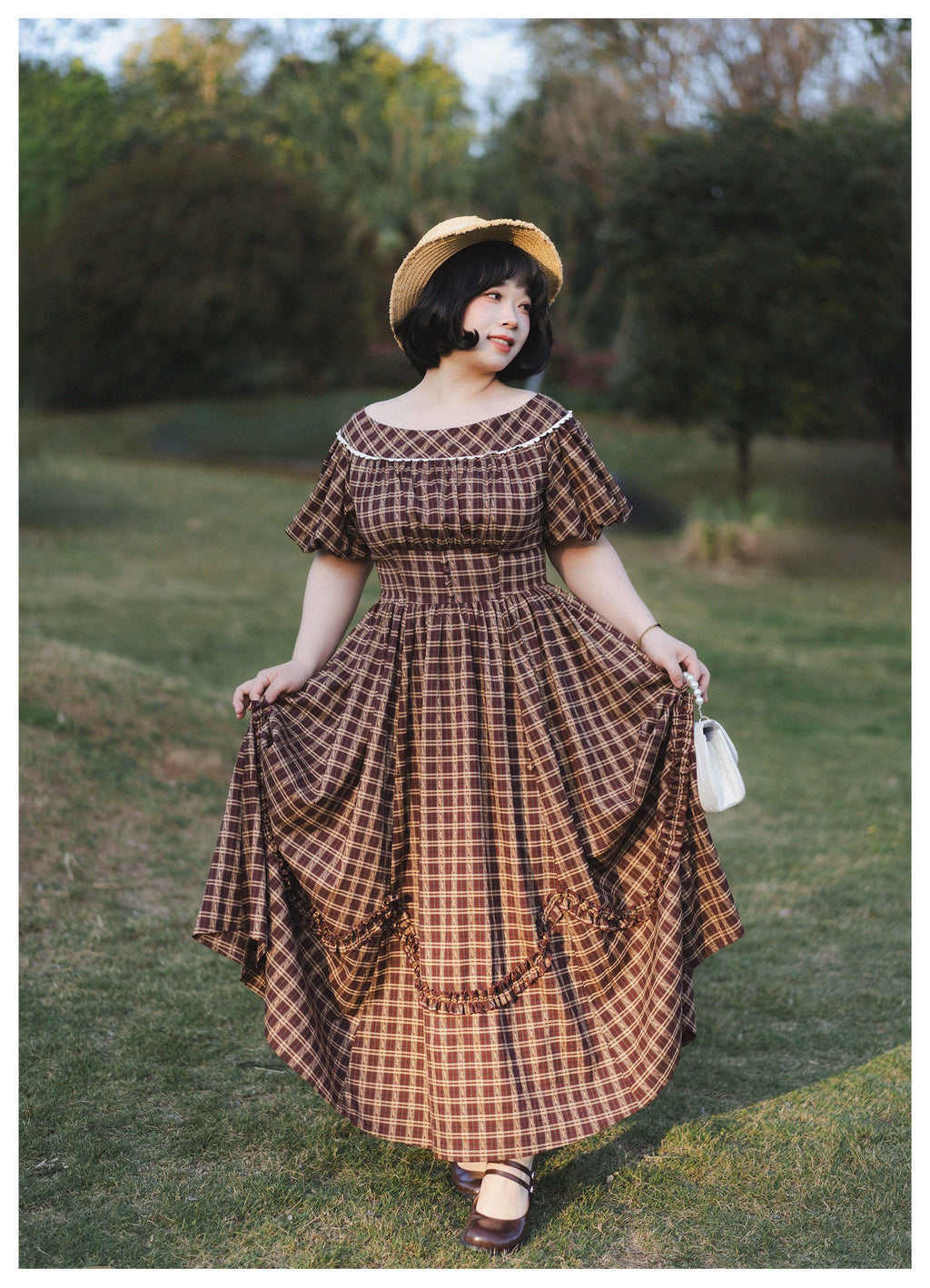 Forest Picnic チェックのワンピース