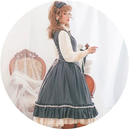 [Pre-order] British Classical Lolita Vertical Striped High Waist Skirt