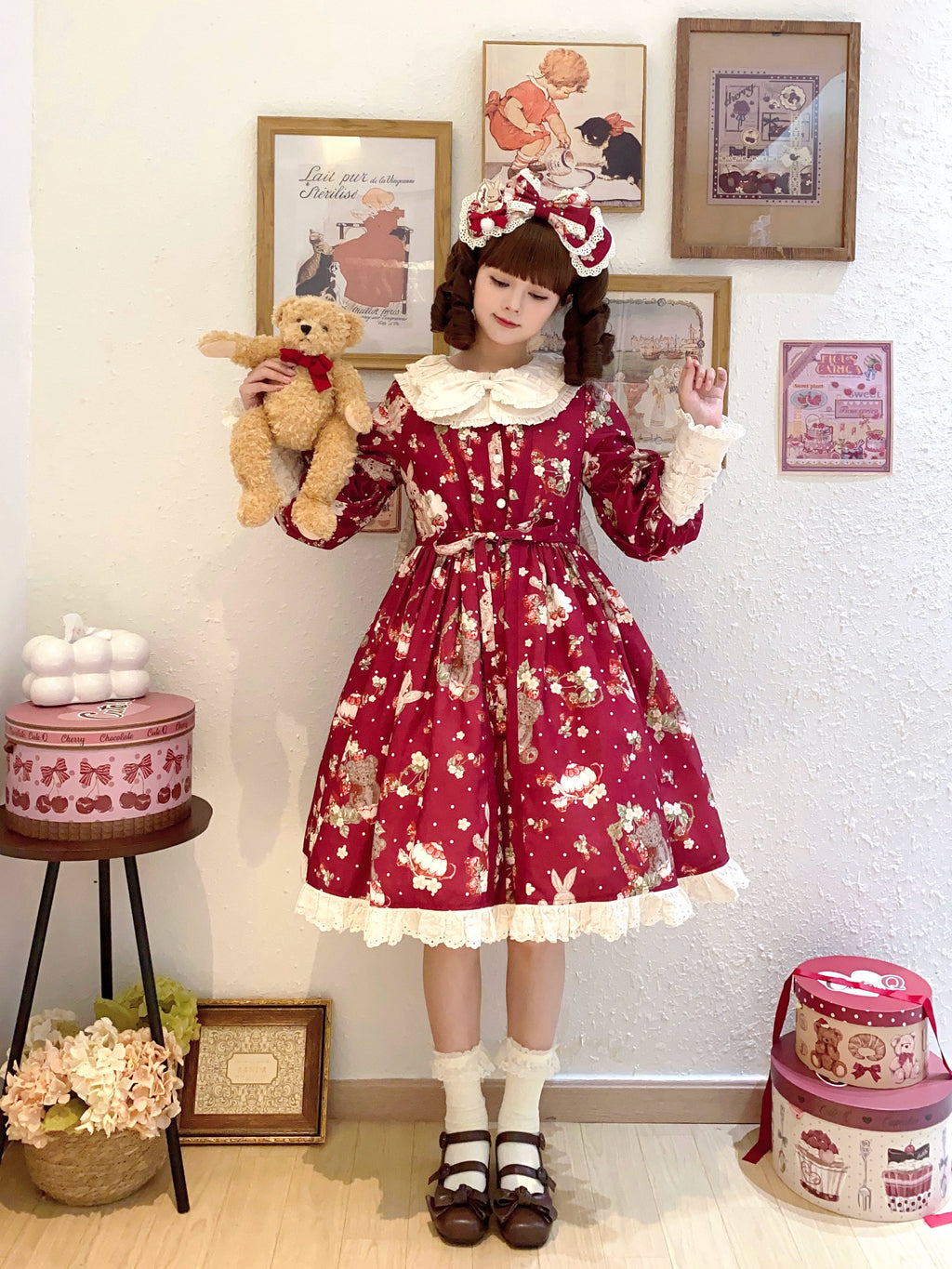 Bunny Bear Bunnyうさ耳付き長袖ワンピース・ショート丈