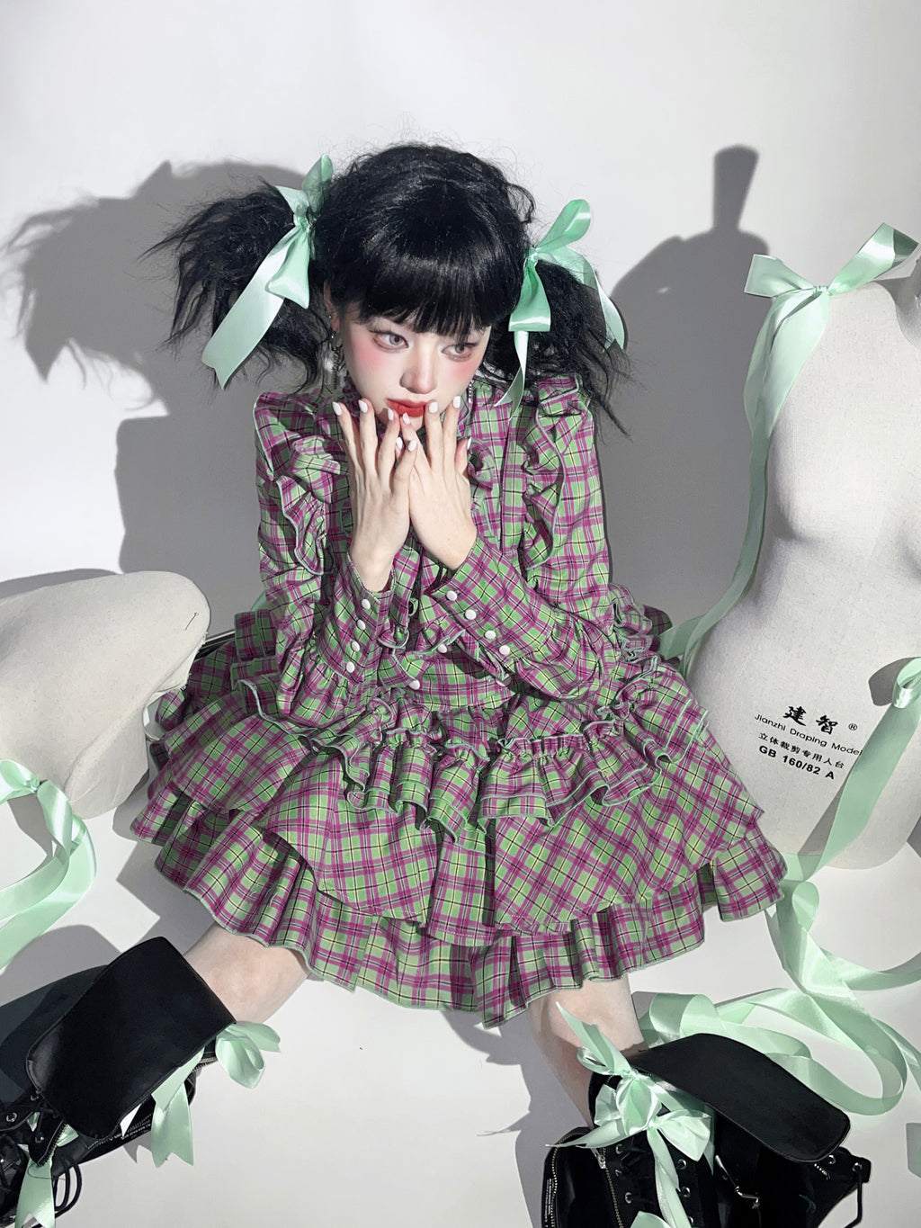 Doll's House リボンタイフリルブラウス チェック柄全4色