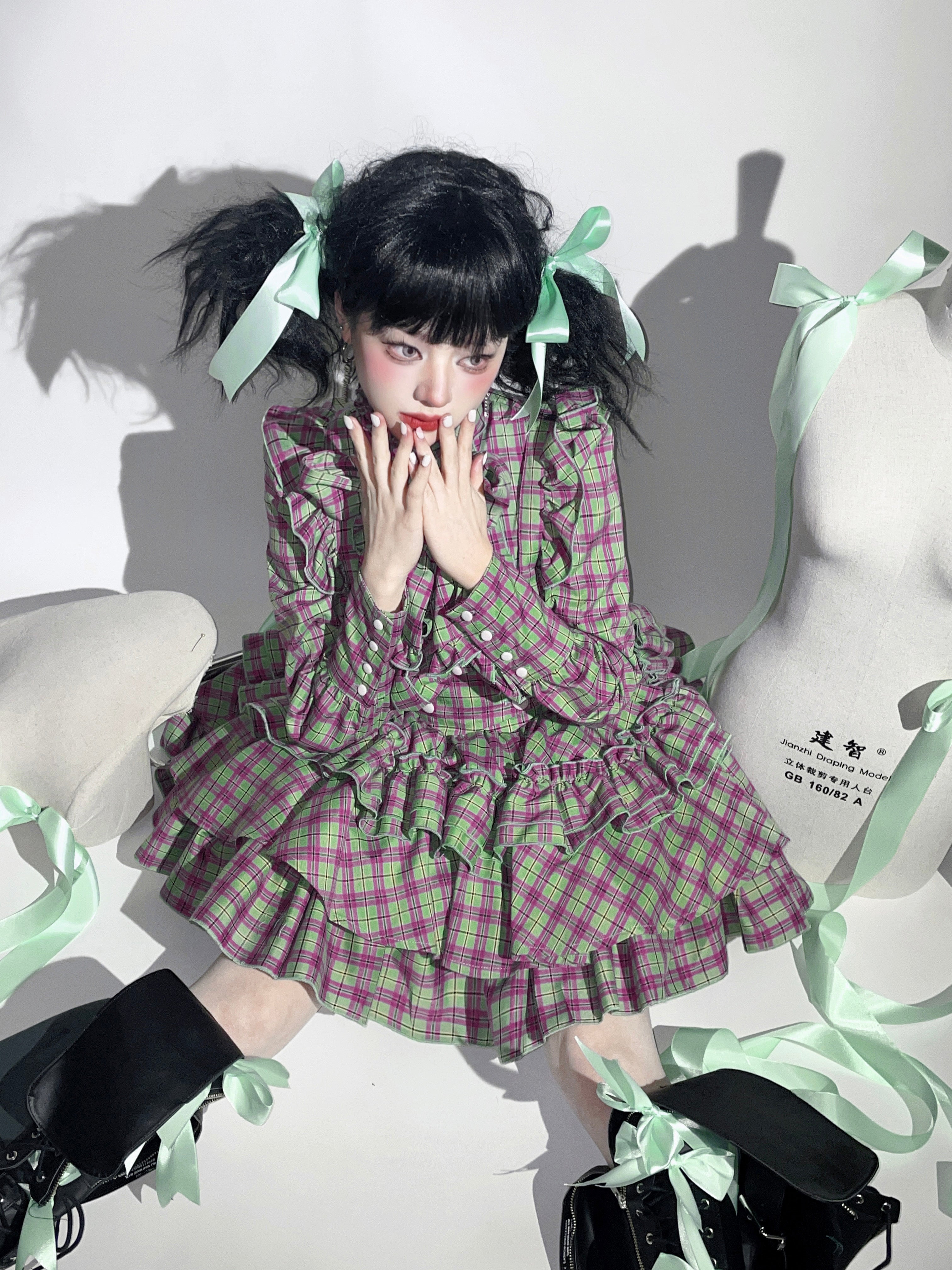 Doll's House リボンタイフリルブラウス チェック柄全4色