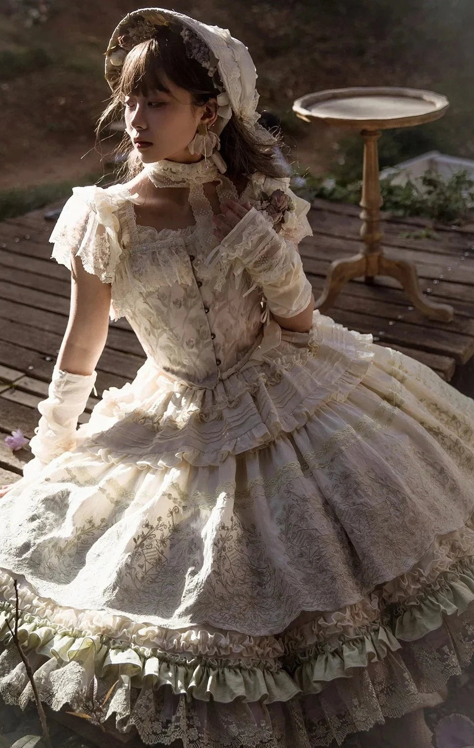 Fourteen-line poem: Lace and embroidered skirt