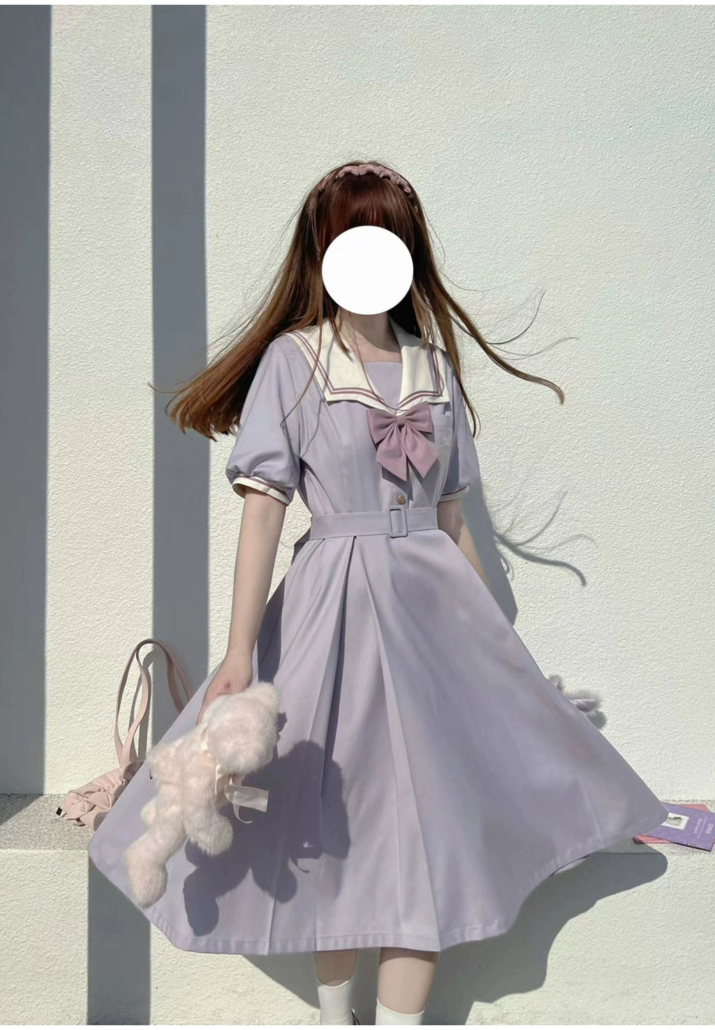 Misty Vine Wisteria Sailor Collar Short Sleeve Dress