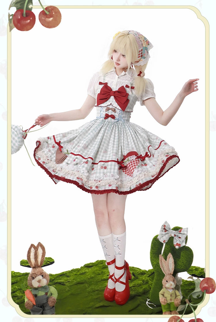 Cherry and Heart Gingham Check Jumper Skirt
