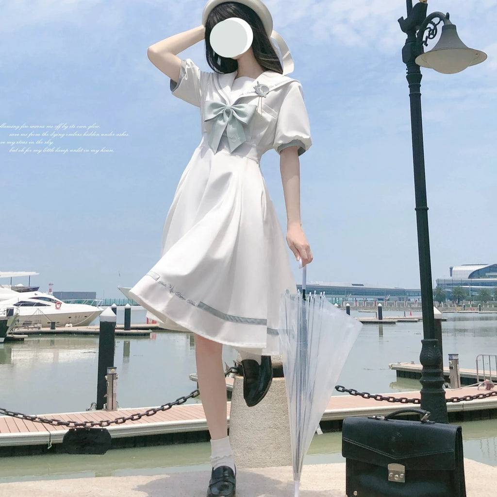 Blue Sea and Bright Moon セーラーカラーワンピース・羽織・エプロン3点セット