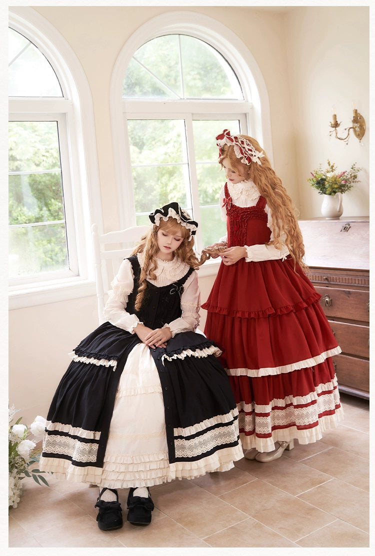 Retro volume frill jumper skirt set