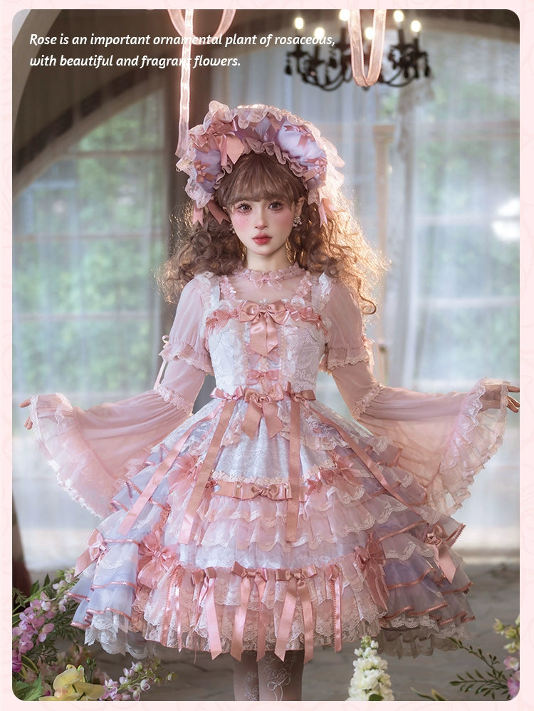【受注予約8/6まで】Rose Courtyard レースとリボンのジャンパースカート・新色