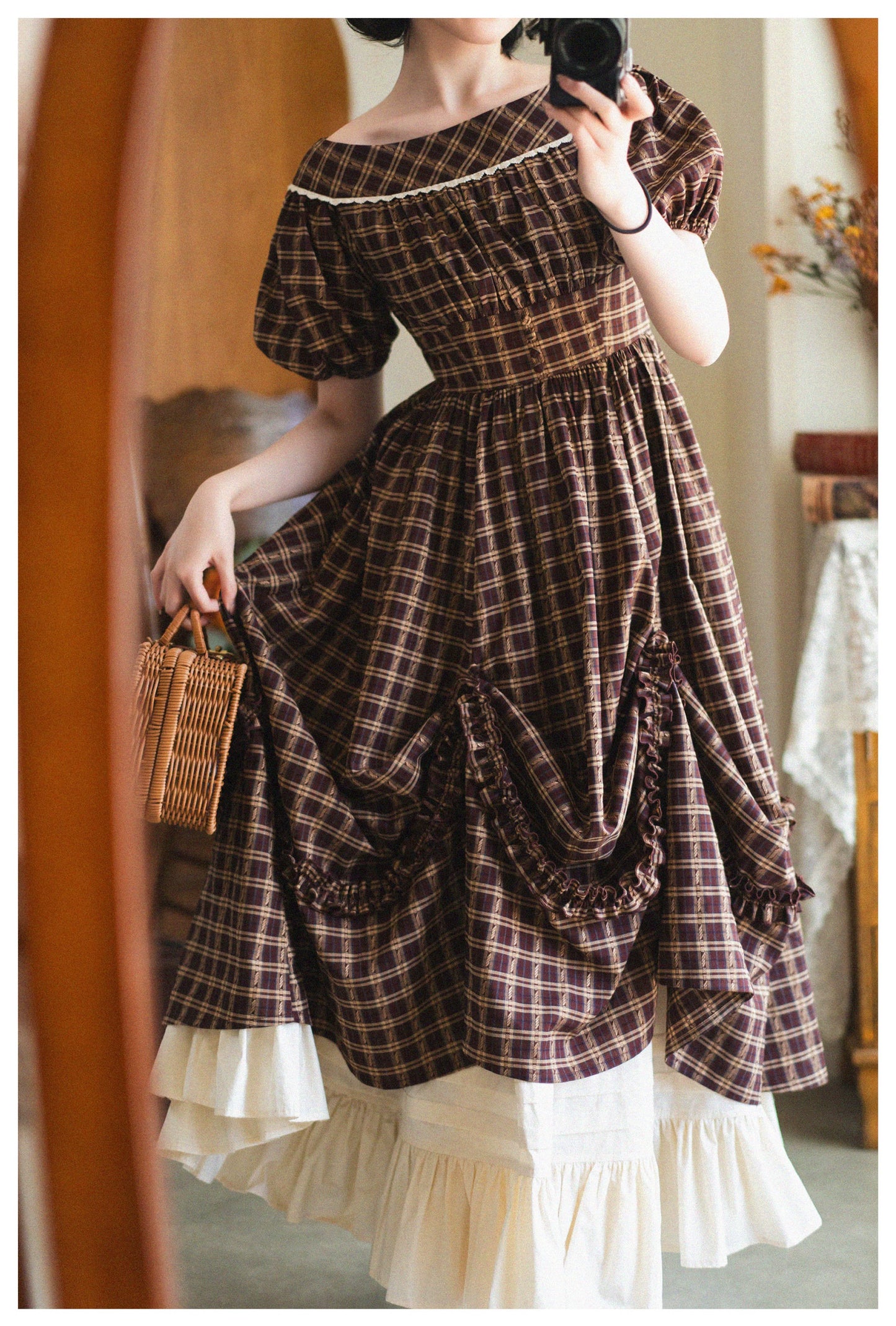 Forest Picnic チェックのワンピース