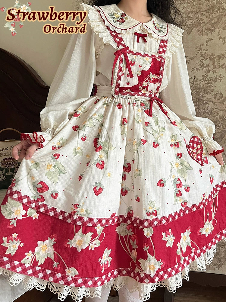 Strawberry Orchard Strawberry Embroidered Long Sleeve Blouse